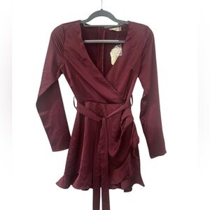 Altard State Maroon long Sleeve Wrap Dress Size XS NWT